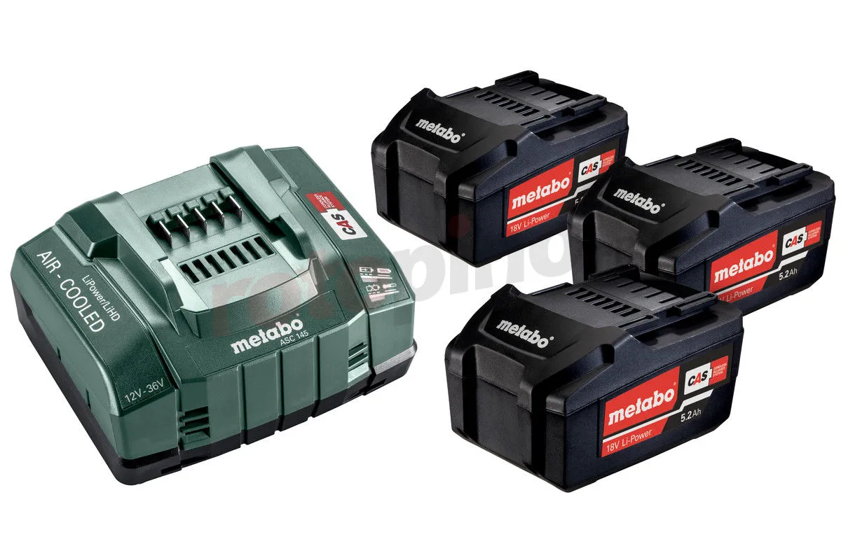 Kit De 3 Batteries 18V Li-Ion 5.2Ah Et Chargeur ASC 30-36V Metabo 3 Kit De 3 Batteries 18V Li-Ion 5.2Ah Et Chargeur ASC 30-36V Metabo
