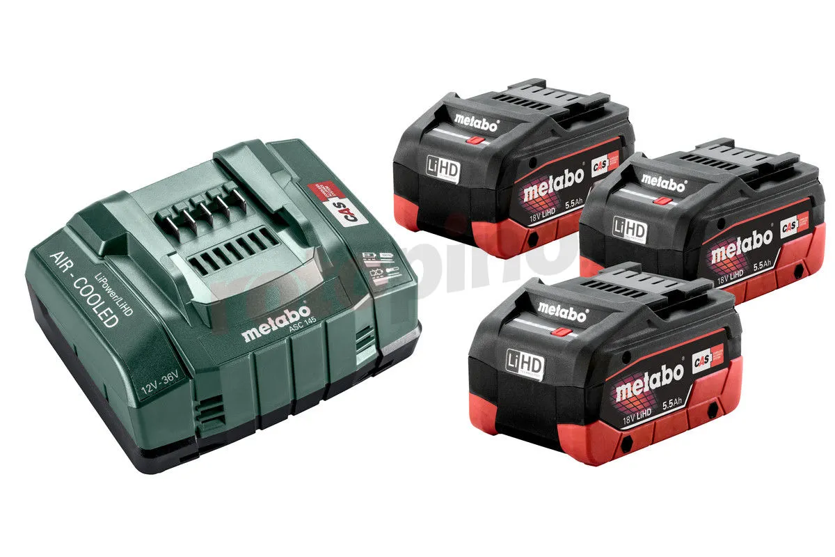 Kit De 3 Batteries 18V LiHD 5.5Ah Et Chargeur ASC 30-36V Metabo 3 Kit De 3 Batteries 18V LiHD 5.5Ah Et Chargeur ASC 30-36V Metabo