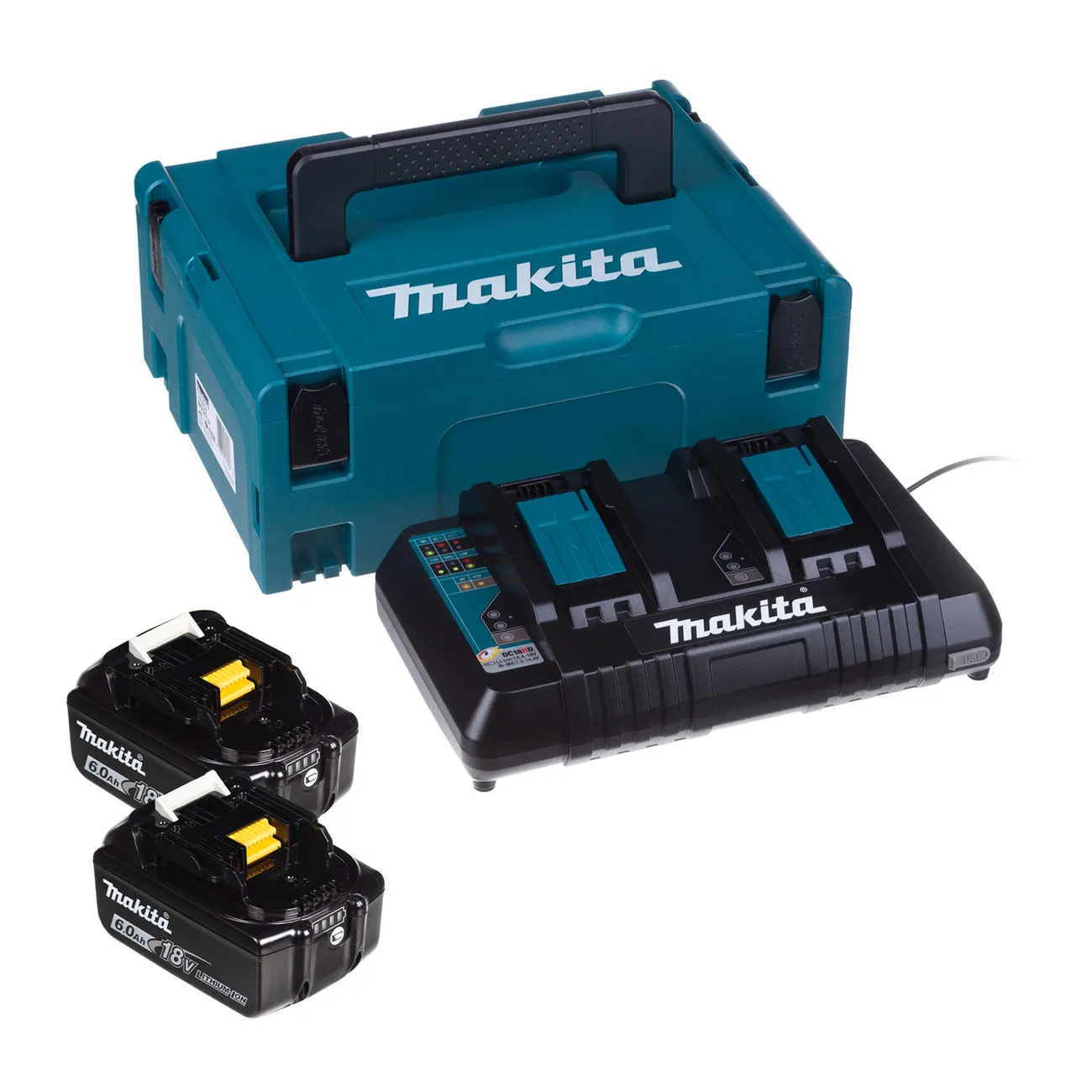 Pack 2 Batteries 18V 6.0Ah Avec Chargeur Makita 198077-8 3 Pack 2 Batteries 18V 6.0Ah Avec Chargeur Makita 198077-8
